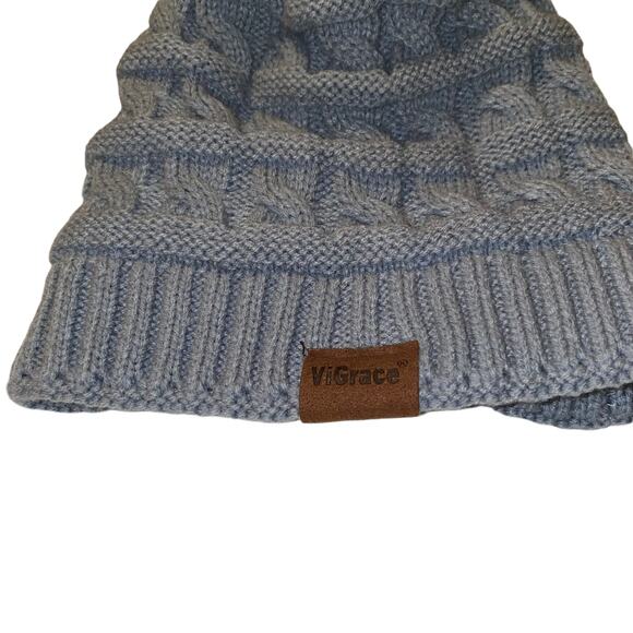 ViGrace Knit Beanie Hat Cap Grey One Size Fits Most 100% Acrylic - Picture 2 of 5